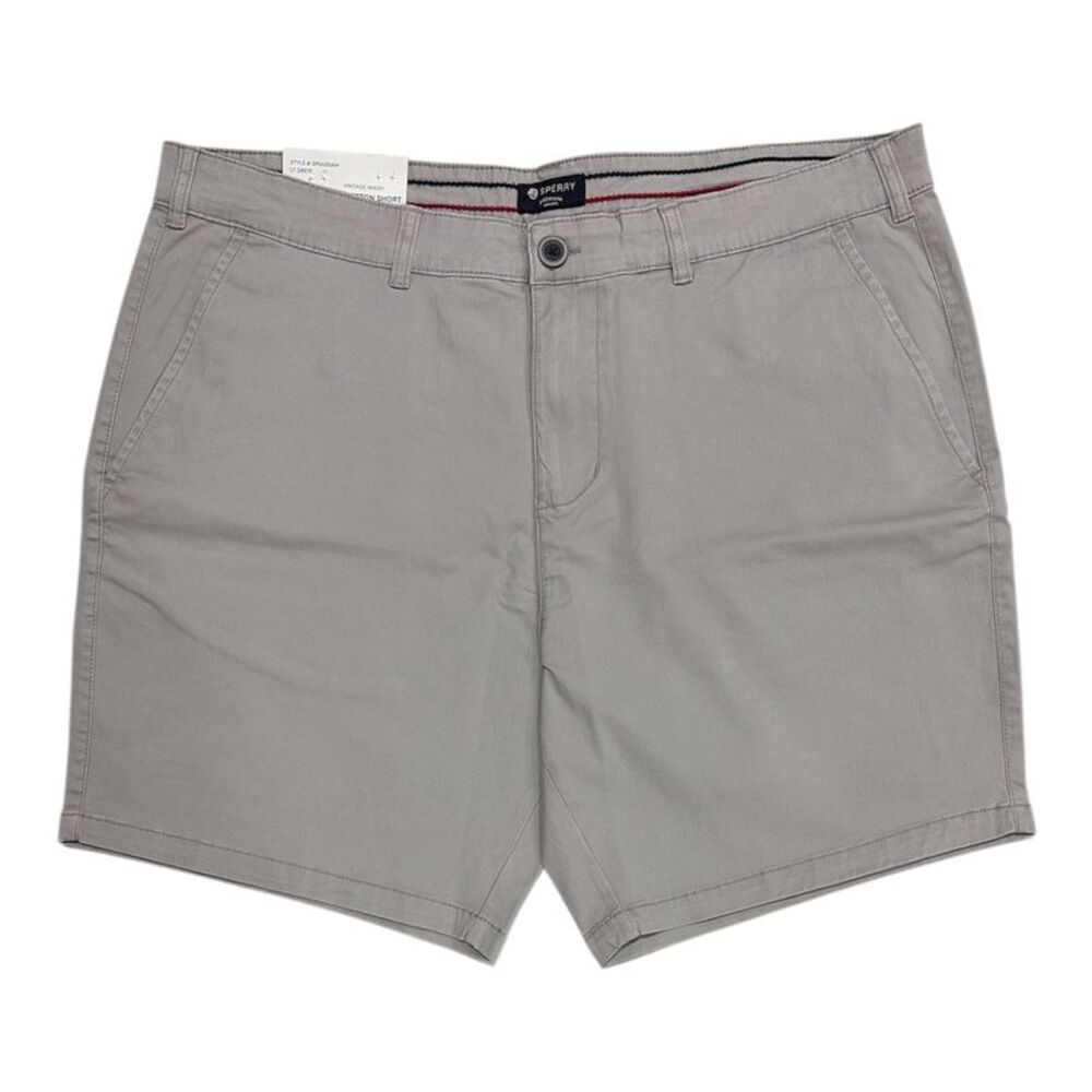 Light Grey - Sperry Men's Regular Fit Flex Cotton Vintage Washed Flat-Front Shor